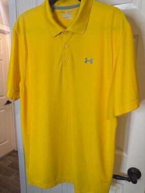 Under Armour Men's Bright Yellow Heatgear Polo with Grey Logo